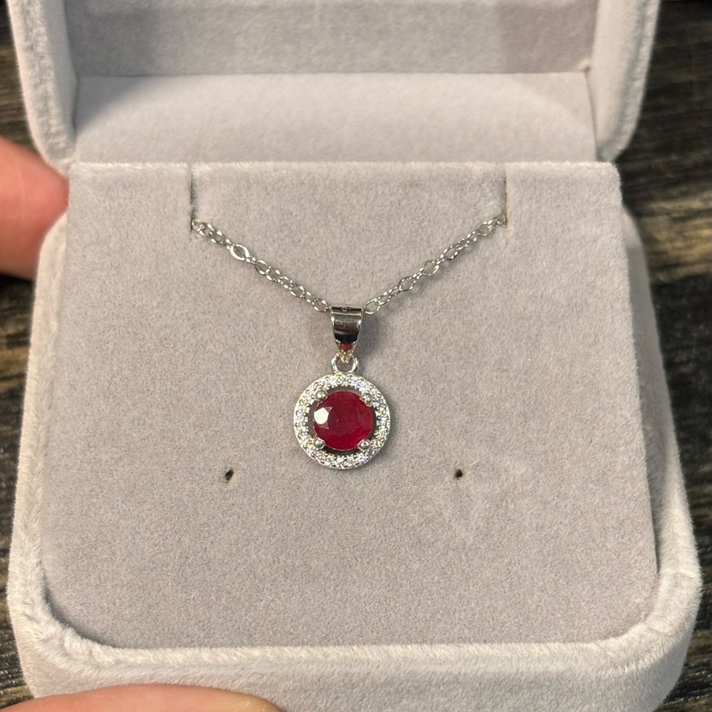Elegant Natural deep Red Ruby Pendant in 925 Sterling Silver w/ 18” necklace